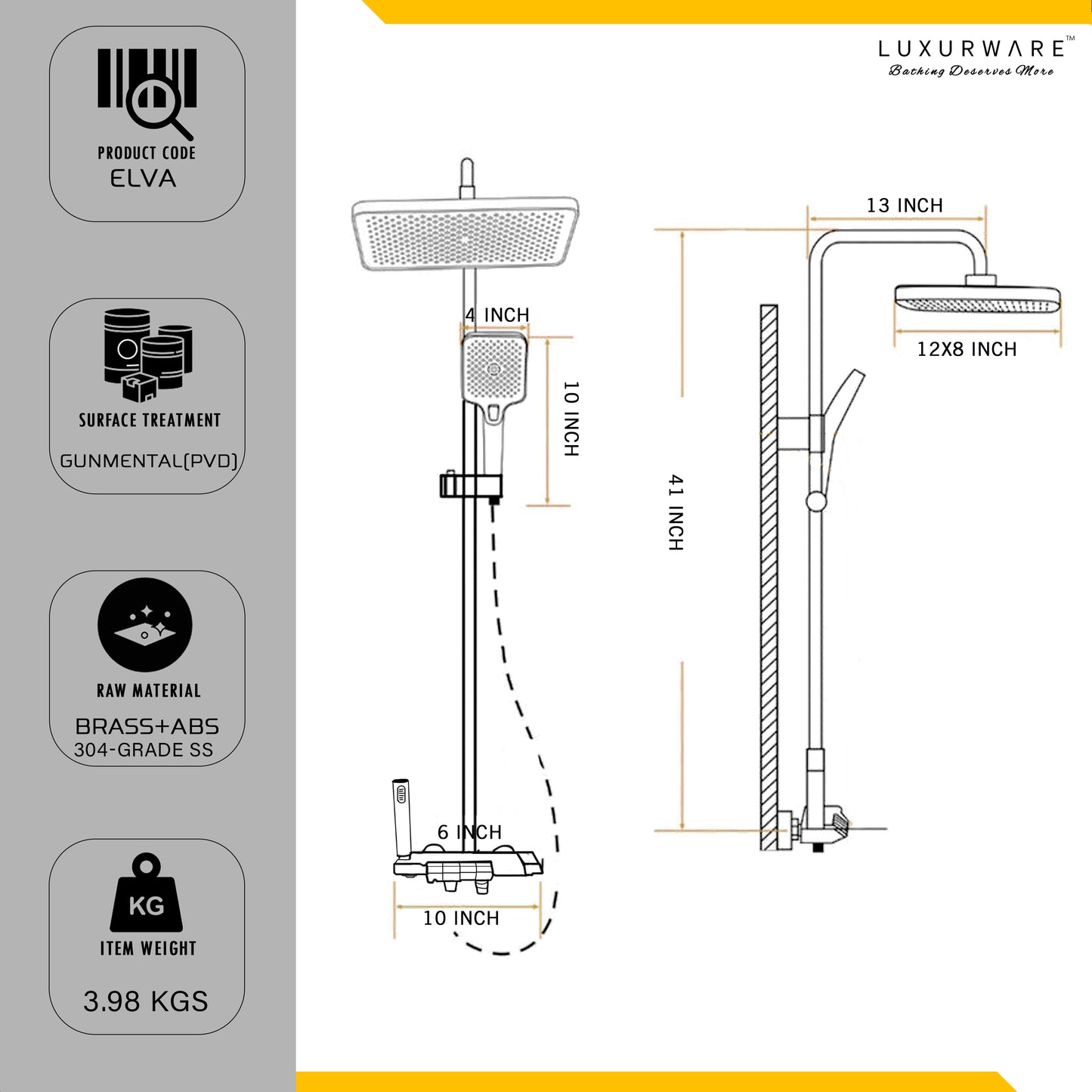 Luxurware ELVA – Sleek Chrome Shower System with Dual Outlets & Smart Temperature Display