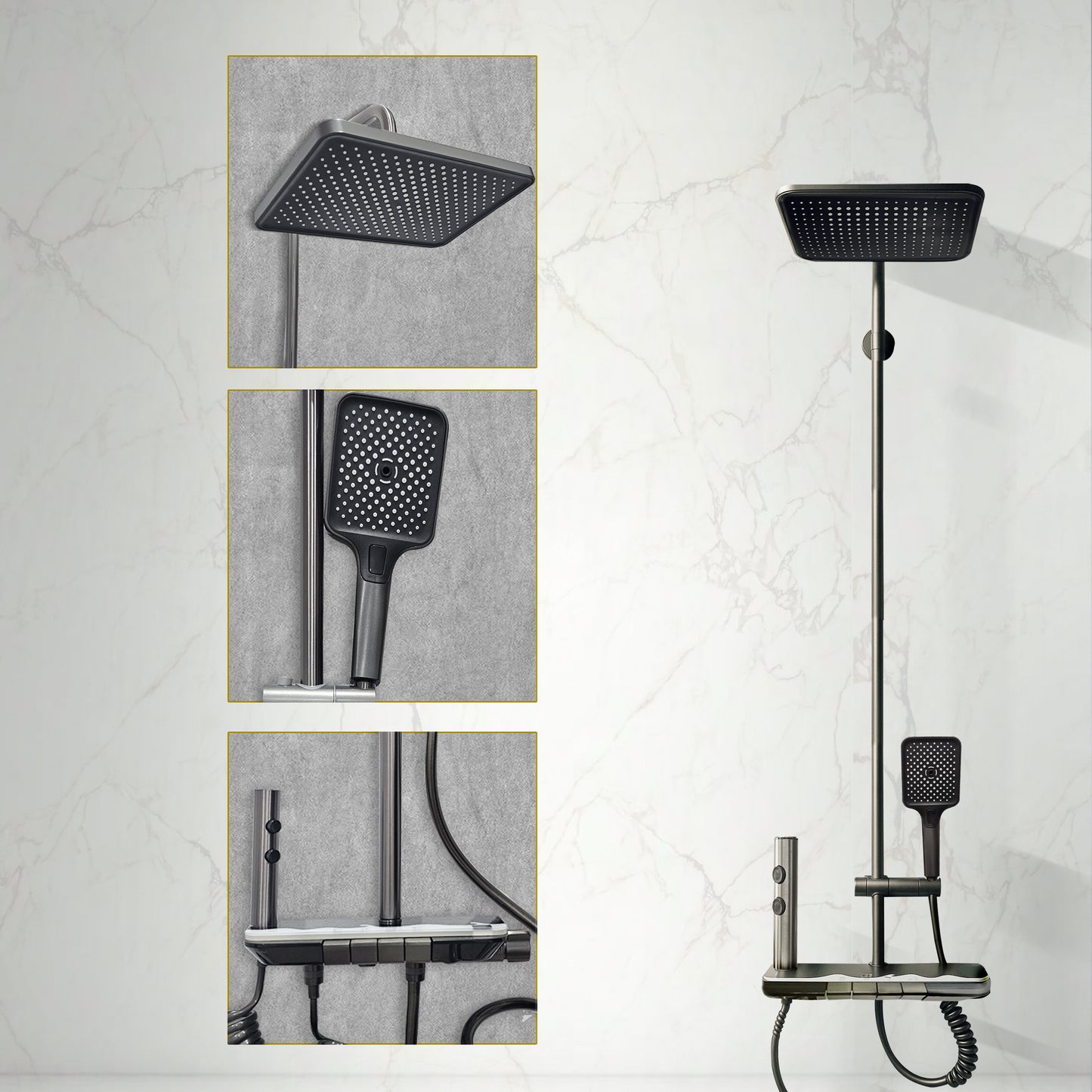 Luxurware AURA - BRASS Smart Shower System – 4 Flow Modes, LED Lighting, Digital Controls, Overhead & Hand Shower, Dual-Mode Water Spray Faucet