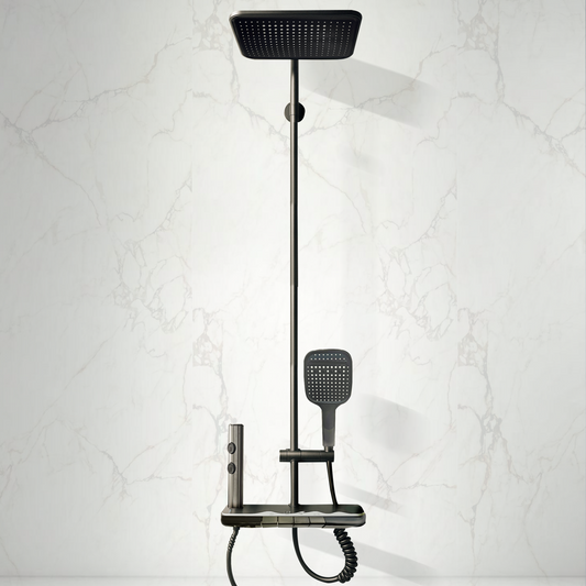 Luxurware AURA - BRASS Smart Shower System – 4 Flow Modes, LED Lighting, Digital Controls, Overhead & Hand Shower, Dual-Mode Water Spray Faucet