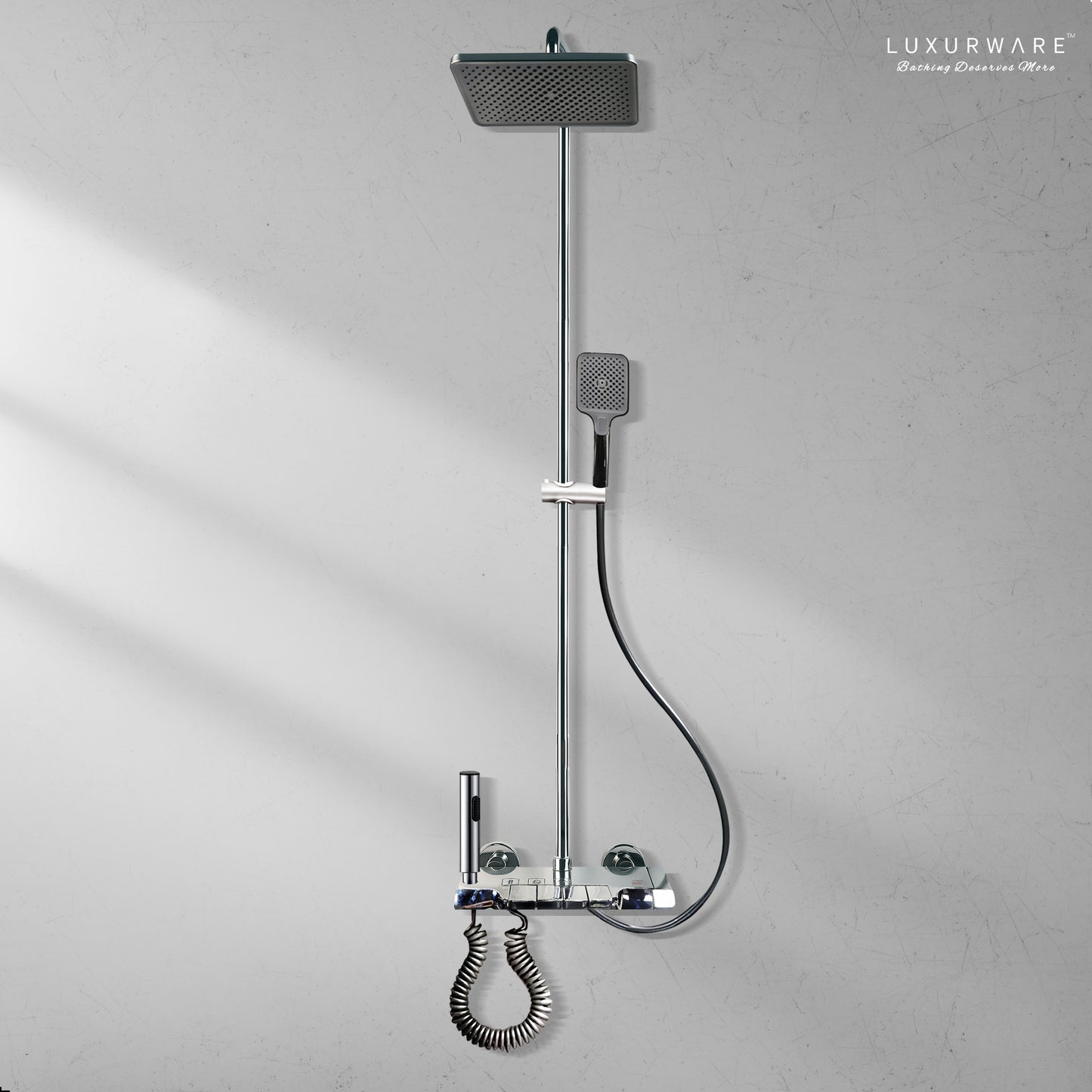 Luxurware ELVA – Sleek Chrome Shower System with Dual Outlets & Smart Temperature Display