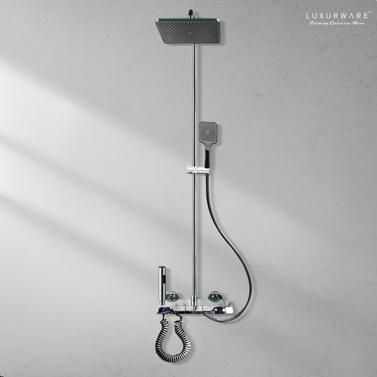Luxurware ELVA – Sleek Chrome Shower System with Dual Outlets & Smart Temperature Display