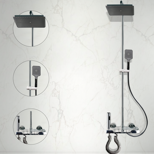 Luxurware ELVA – Sleek Chrome Shower System with Dual Outlets & Smart Temperature Display