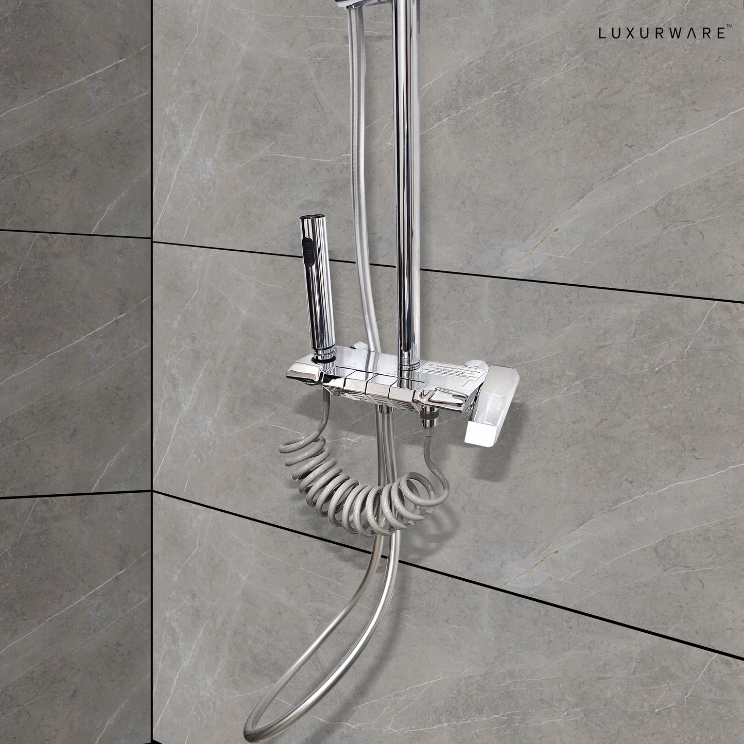 Luxurware ELVA – Sleek Chrome Shower System with Dual Outlets & Smart Temperature Display
