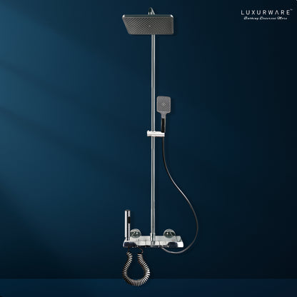 Luxurware ELVA – Sleek Chrome Shower System with Dual Outlets & Smart Temperature Display