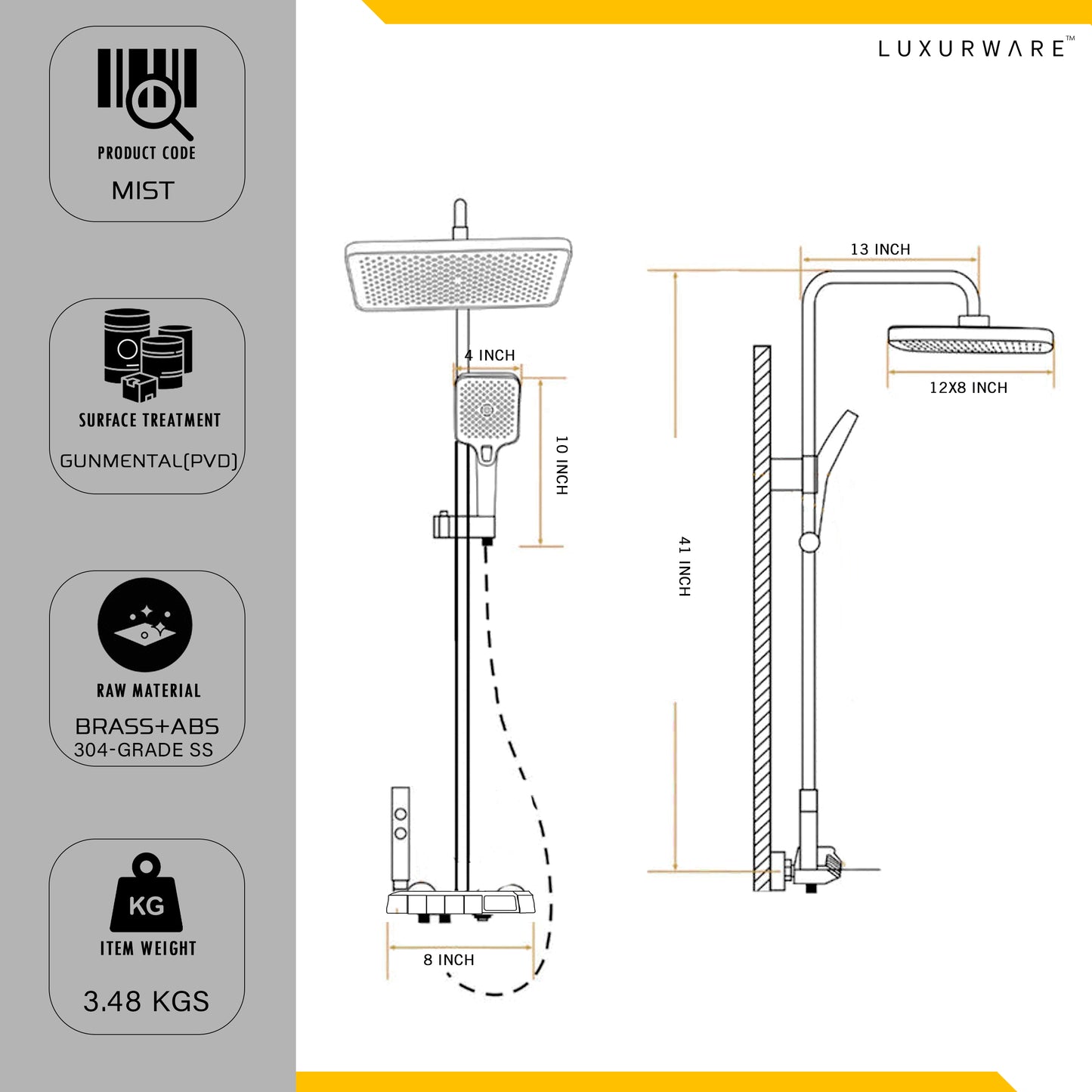 Luxurware MIST – Compact Digital Shower System with Smart Display & Streamlined Design