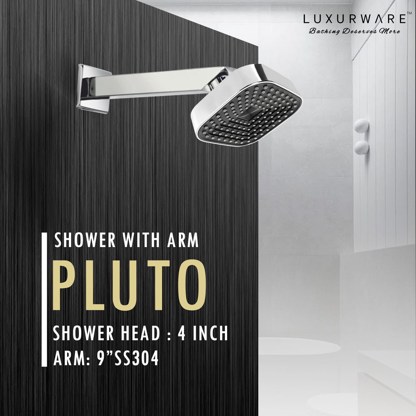 PLUTO Shower 4 inch Shower head with 9 inch SS 304 Arm