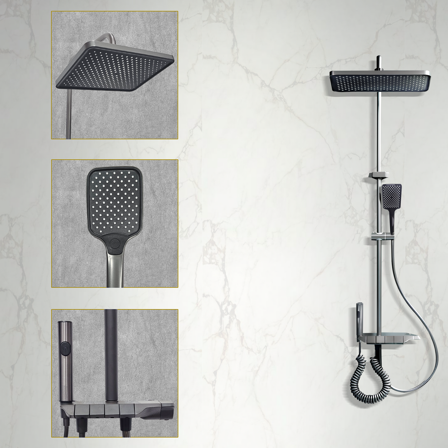Luxurware SPLASH – Designer Shower System with Wide Rainfall Head, Smart Controls & Triple Outlet Function