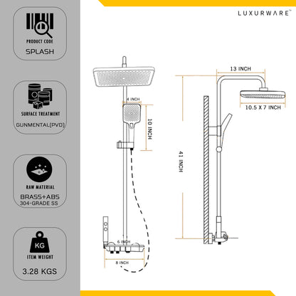 Luxurware SPLASH – Designer Shower System with Wide Rainfall Head, Smart Controls & Triple Outlet Function