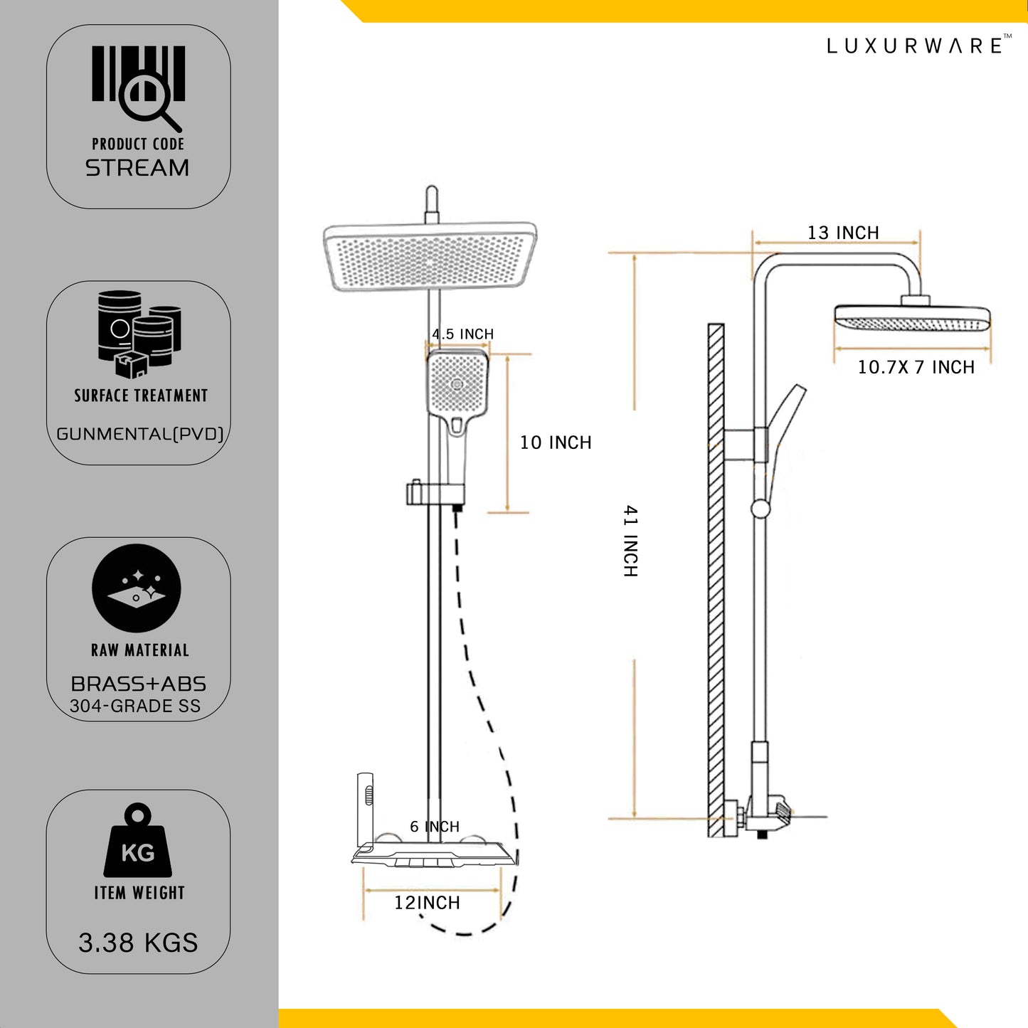 Luxurware STREAM – Advanced Shower System with Smart Control & Dual Water Outlets